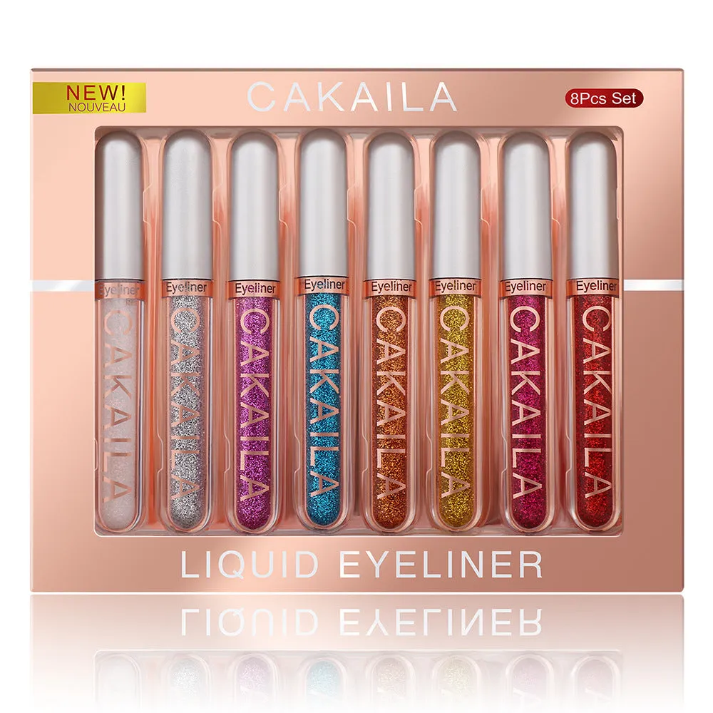 8 Colors Liquid Glitter Eyeliner Set Colorful White Silver Red Brown Blue Purple Glod Eye Liners For Party Festival Waterproof Long Lasting Eyeshadow Pencil Quick Dry Eyes Makeup Kit