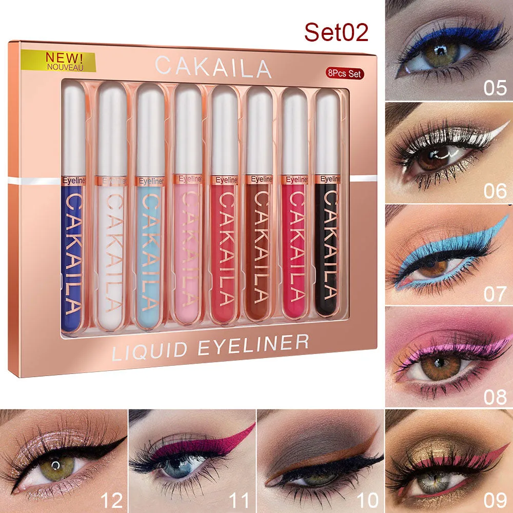 8 Colors Liquid Matte Eyeliner Set Colorful White Black Red Brown Blue Purple Yellow Green Eye Liners For Party Festival Waterproof Long Lasting Eyeshadow Pencil Quick Dry Eyes Makeup Kit