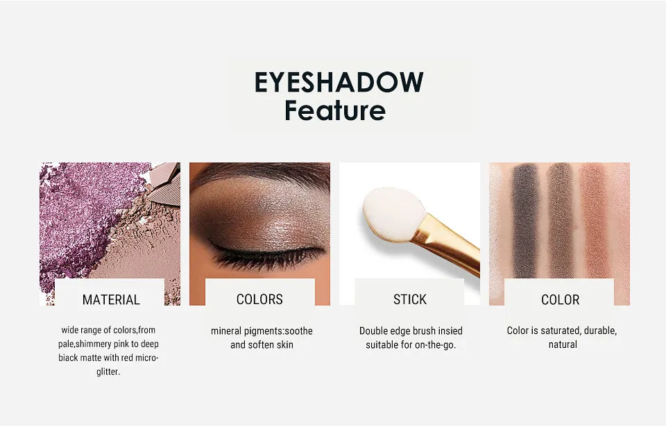 9 Colors Palette Eyeshadow With Brush Matte Makeup Long Lasting Shimmer