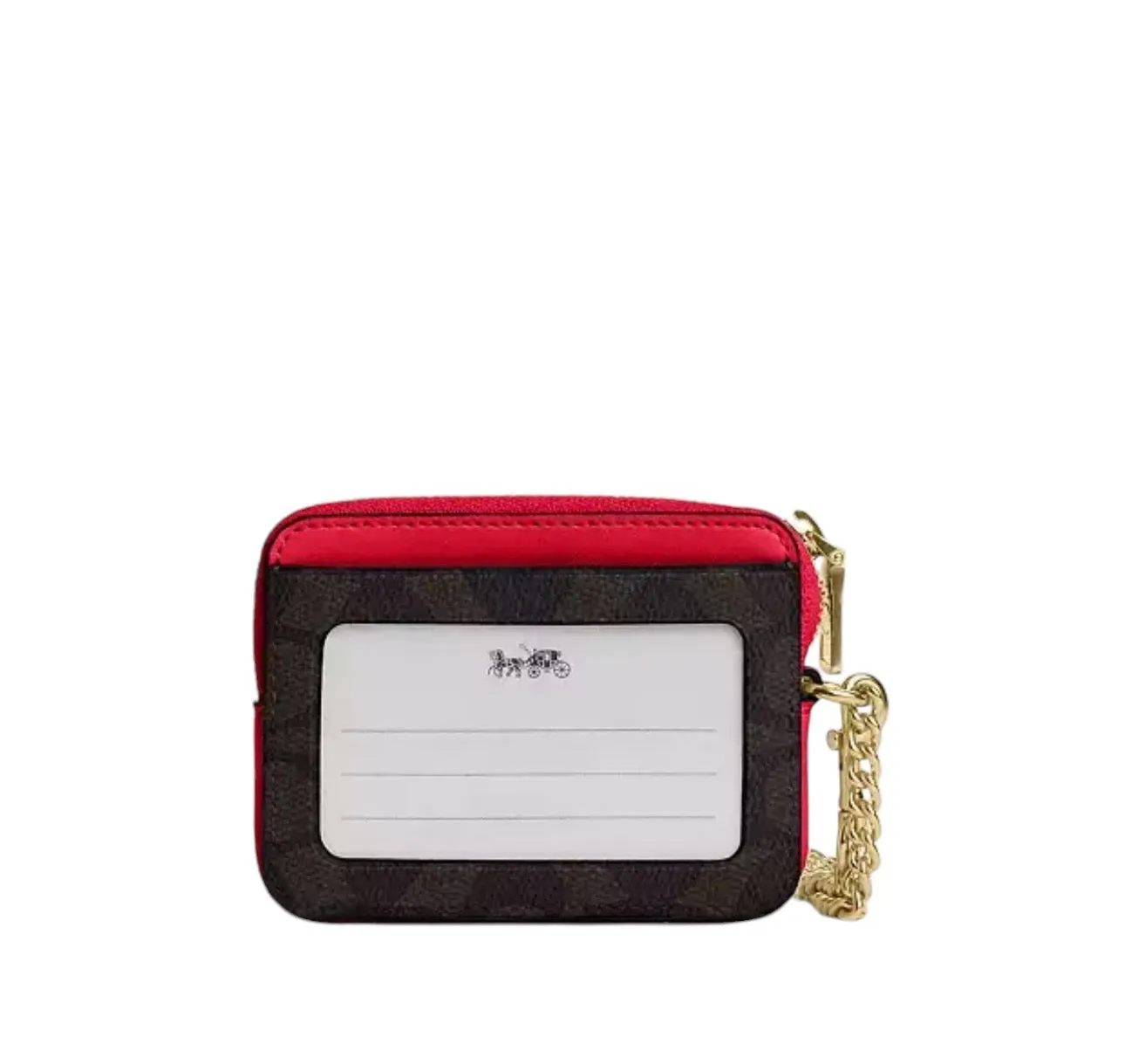 Coach Zip Card Case In Signature Canvas Walnut/Bold Red