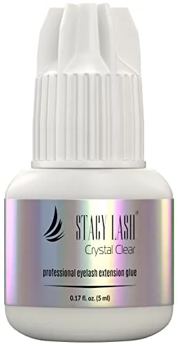 Crystal Clear Eyelash Extension Glue - Stacy Lash (0.17fl.oz / 5ml)/ 1 Sec Drying time/Retention – 8 Weeks/Transparent Extra Strong Evolution Adhesive - Maximum Bonding Power/Professional Use Only