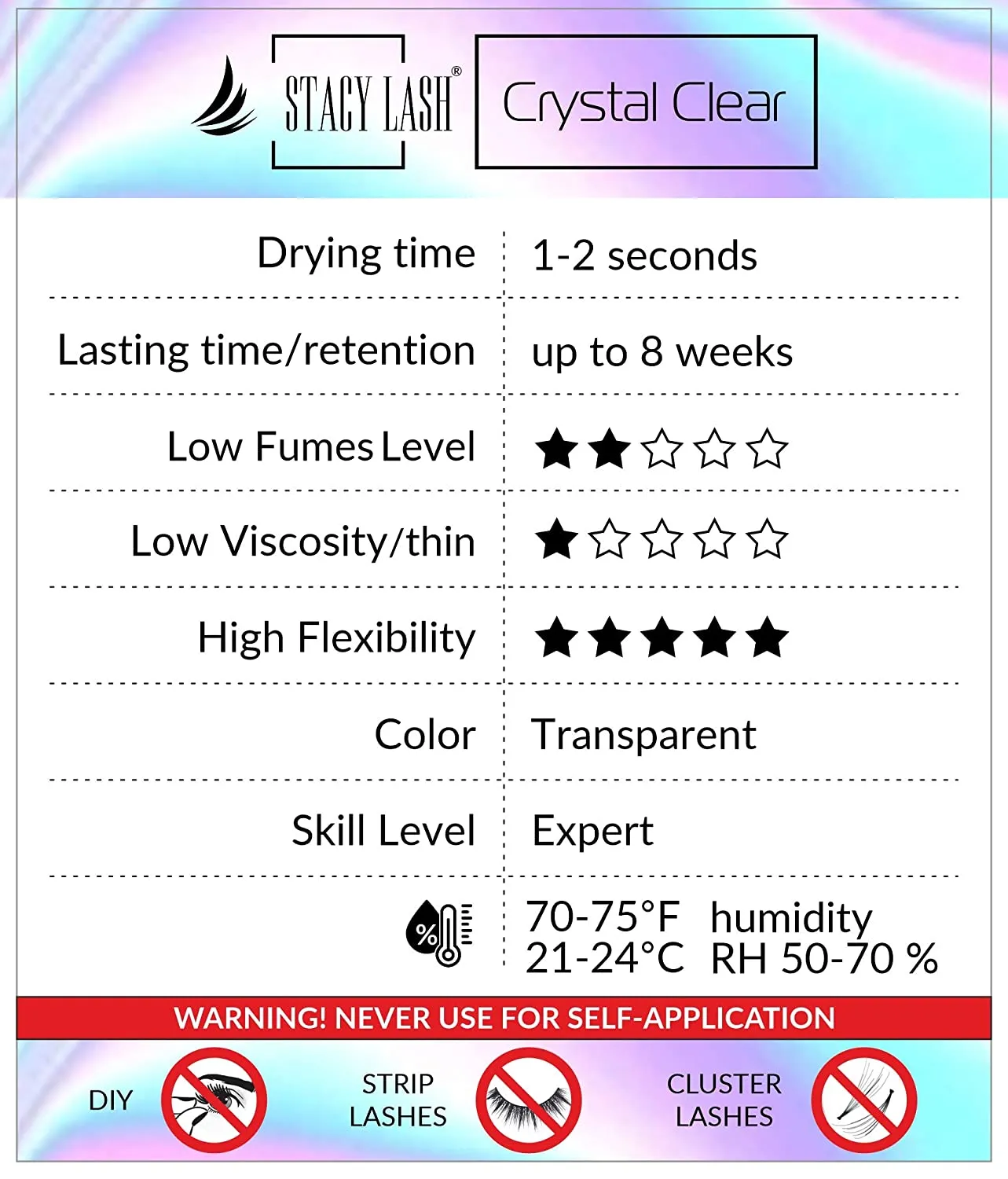 Crystal Clear Eyelash Extension Glue - Stacy Lash (0.17fl.oz / 5ml)/ 1 Sec Drying time/Retention – 8 Weeks/Transparent Extra Strong Evolution Adhesive - Maximum Bonding Power/Professional Use Only