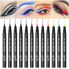 evpct 12Pcs Matte Waterproof Colored Colorful Rainbow Liquid Eyeliner Liner Color Pen Set,Bright Pink Red Purple Blue Black Liquid Eyeliner Colorful Pencil Set for Women delineador de ojos de colores