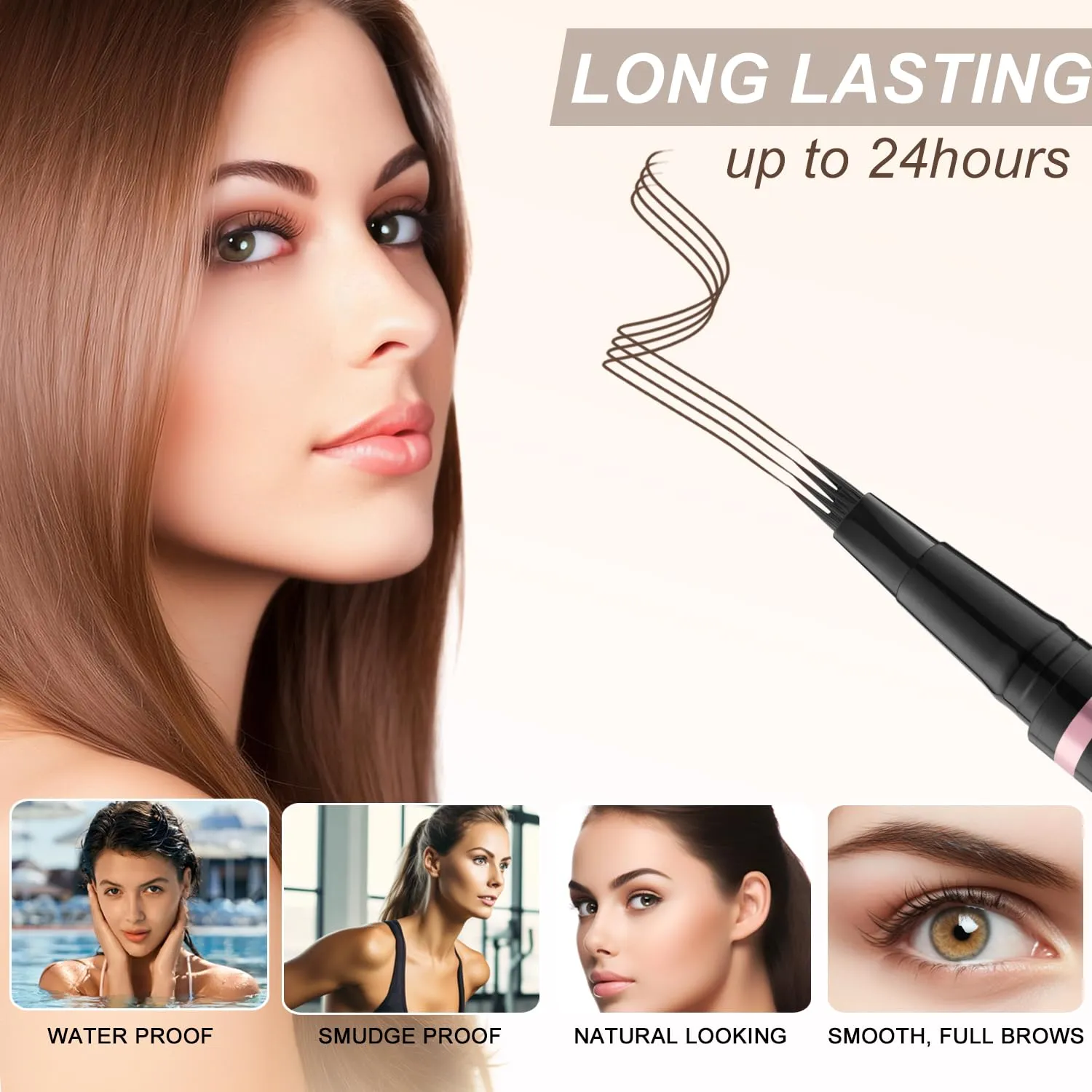 Eyebrow Pencil,2-in-1 Waterproof Eyebrow Pen with 4 Tip Brow Pen and Ultra-Precise Brow Pencil,with Dual-ended Eyebrow Brush,Eyebrow Makeup for Natural Looking Eyebrows-Dark Brown