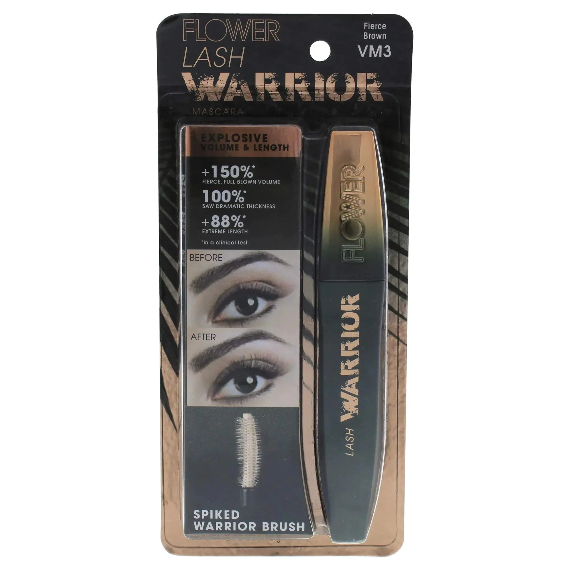 Flower Beauty Lash Warrior Mascara - Volumizing Lashes Length & Definition No Clumping (Fierce Brown)