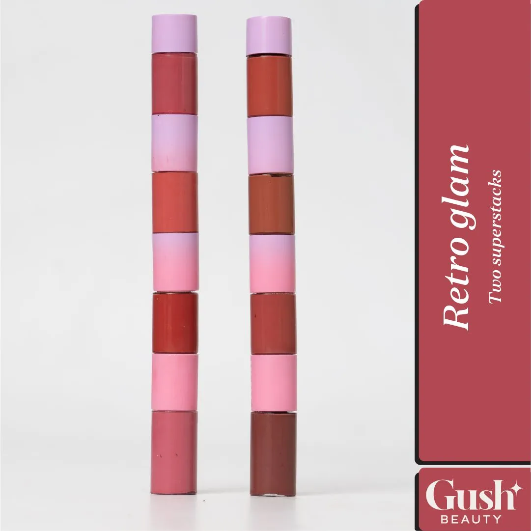Gush Beauty Retro Glam Lip Kit - IN THE NUDE / BOLDLY BRIGHT | 8.4 ml each