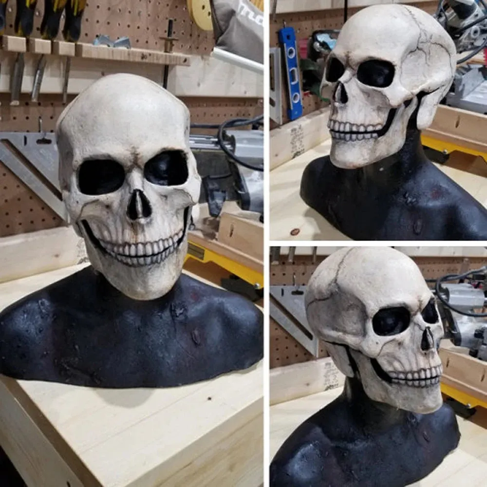 Halloween Mask Latex Mask Skull Mask Horror Decoration Full Head Skull Mask Helmet Movable Jaw Masque