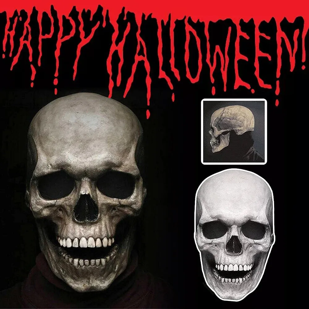 Halloween Mask Latex Mask Skull Mask Horror Decoration Full Head Skull Mask Helmet Movable Jaw Masque