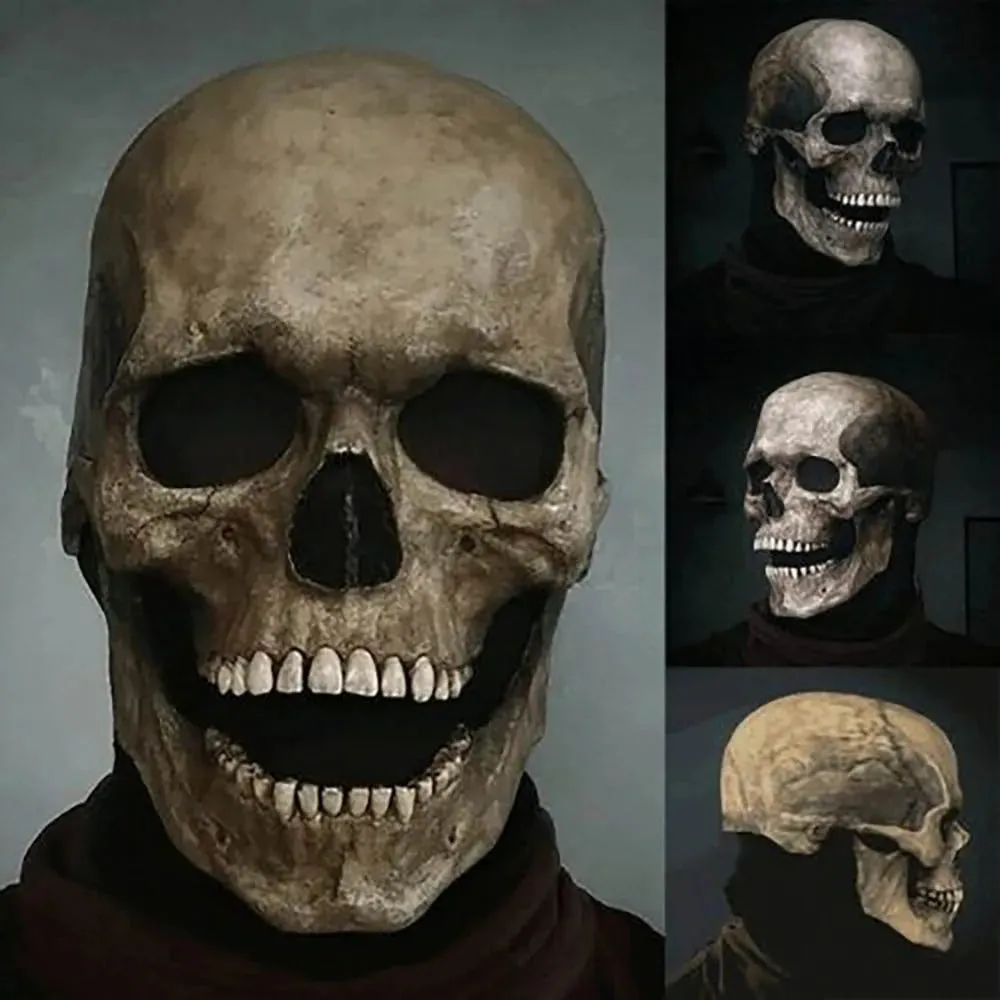 Halloween Mask Latex Mask Skull Mask Horror Decoration Full Head Skull Mask Helmet Movable Jaw Masque