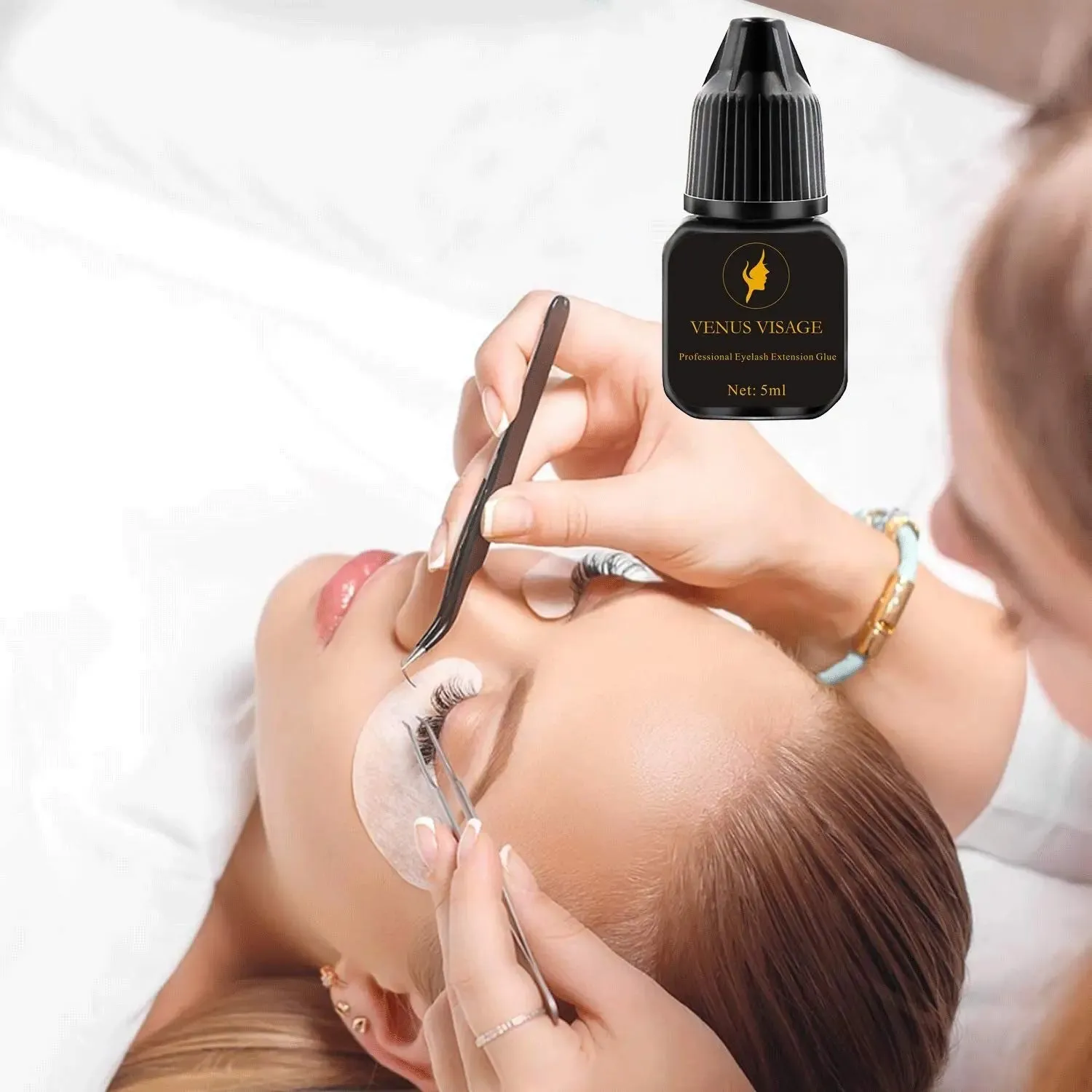 VENUS VISAGE Eyelash Glue for Professional Lash Extensions - Extra Strong Lash Glue 5ml - 1-2 Sec Dry Time & 6-7 Weeks Bonding - Extra Black Lash Adhesive - Latex Free Lash Adhesive(5ml)