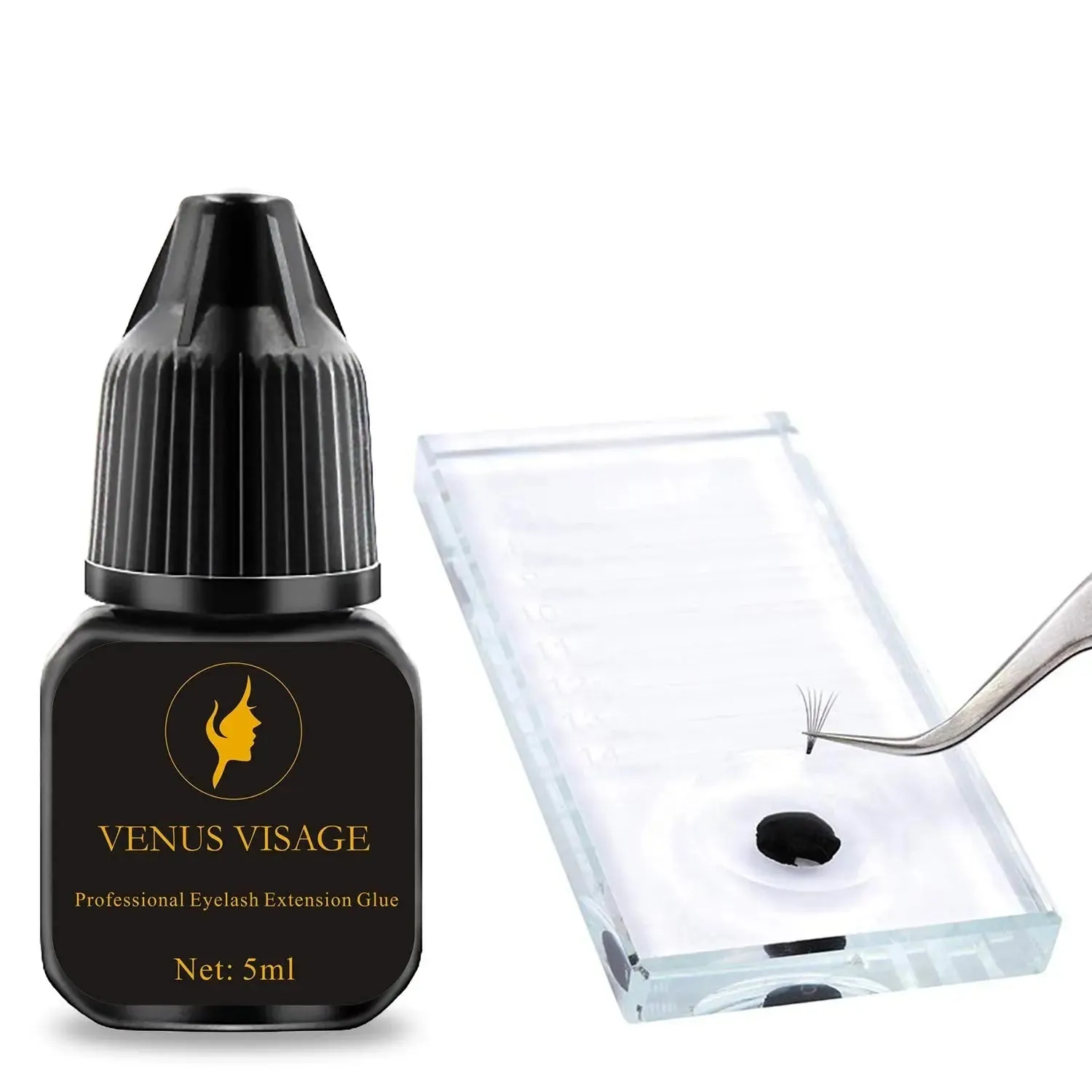 VENUS VISAGE Eyelash Glue for Professional Lash Extensions - Extra Strong Lash Glue 5ml - 1-2 Sec Dry Time & 6-7 Weeks Bonding - Extra Black Lash Adhesive - Latex Free Lash Adhesive(5ml)